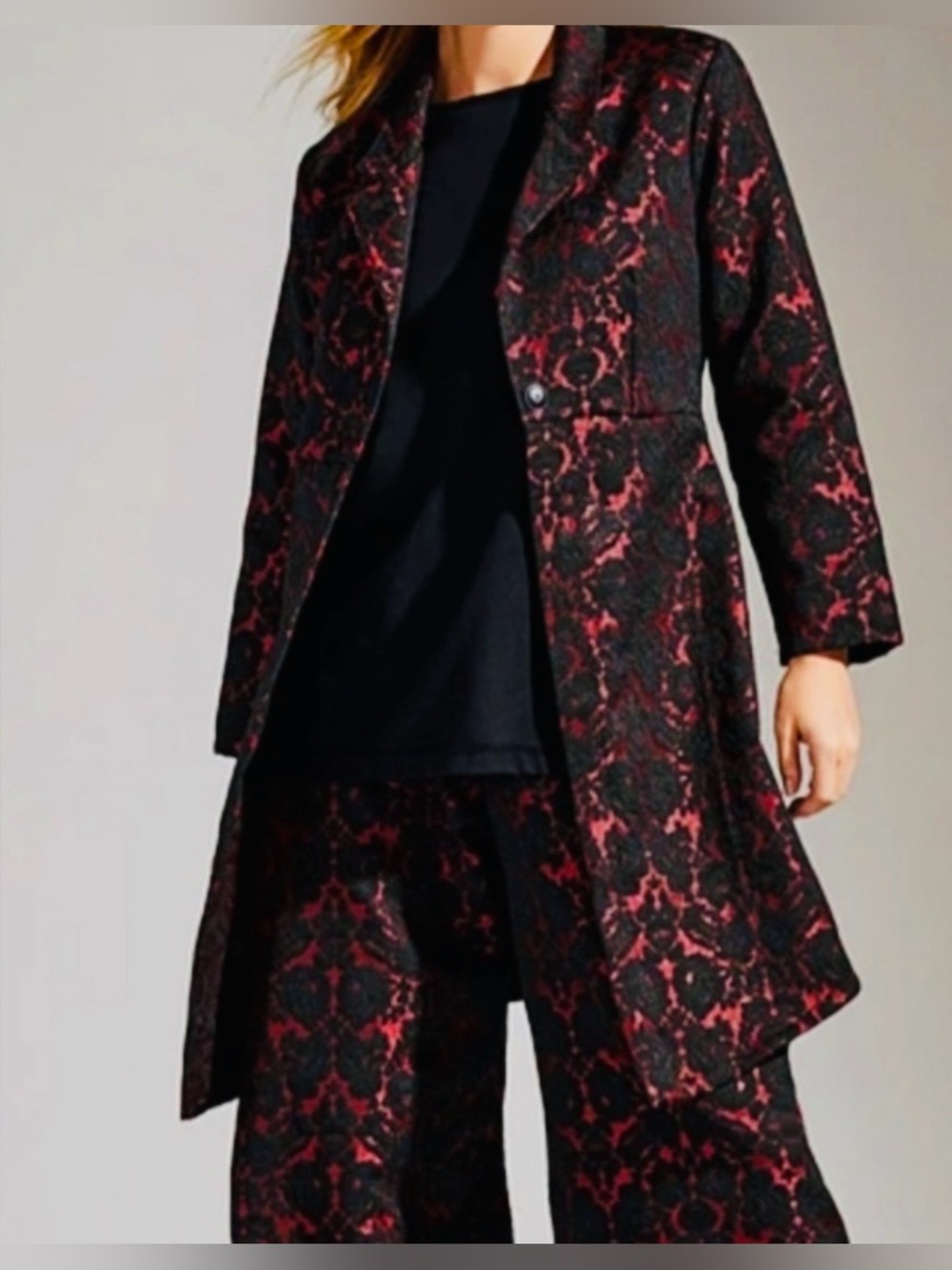 NWT Bryn Walker 2-Pc Suit Set Rosa Nera Brocade Jacket & Lantern Pants Large